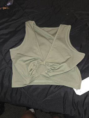 Women’s Olive Green Ring-Front Crop Tank Top